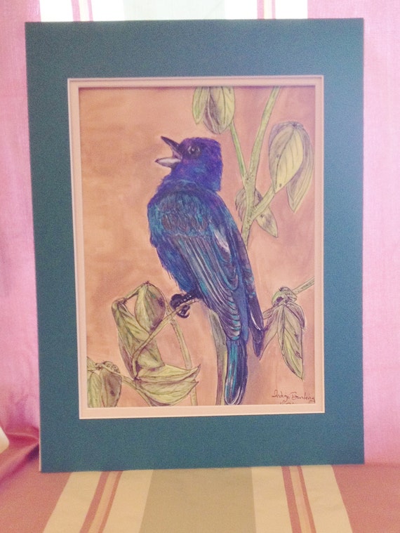 ORIGINAL Indigo Bunting Watercolor Painting