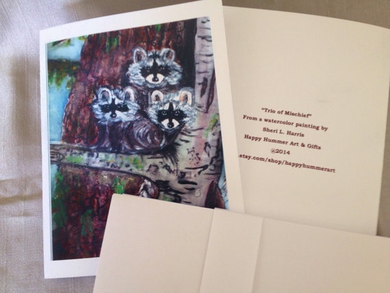 Raccoon Blank Notecards:  Trio of Mischief