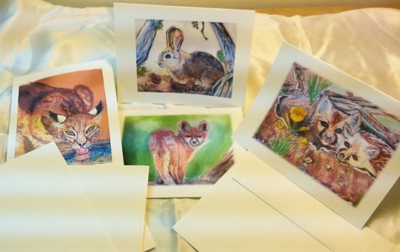 DONATION Animal Blank Notecards:  Fox, Bobcat, and Rabbit