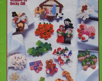 Plastic Canvas Pattern Book Holiday Magnets & Pins 14 Projects Nativity Pilgrims Carolers Pumpkins And More By Becky Dill Leisure Arts 1717