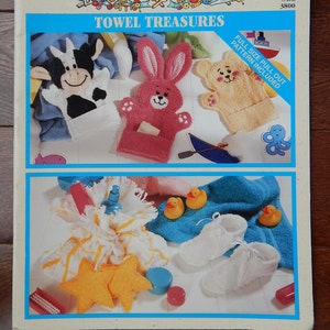 Washcloth Puppets Sewing Pattern Book Teddy Bear Cow Bunny Slippers & Towel Bag Simplicity 3800 Towel Treasures