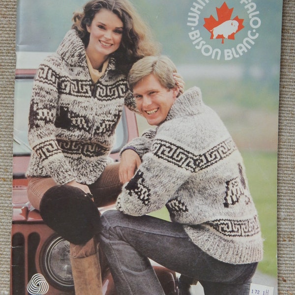 Vintage White Buffalo Cardigans Sweaters Knitting Pattern Book No. 1 Cowichan Salish Style 7 Designs Adult Men Women Sizes 30- 46