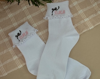 Custom Embroidered Ruffle Socks | Personalized Initial Socks With Monogram