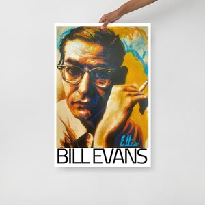 Fine art poster of Bill Evans painting by Tim Ellis with text