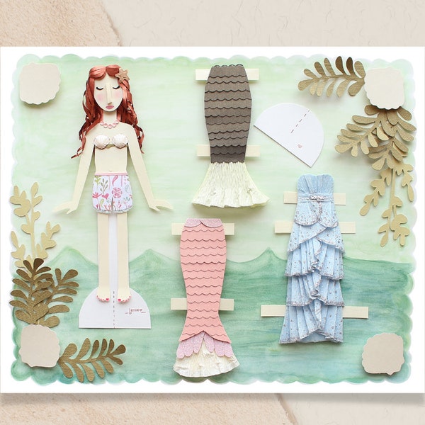 Mermaid Paper Doll, Instant Download, Printable Activity Craft