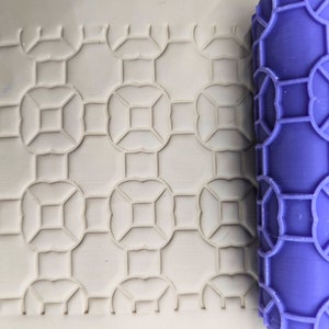 Embossed Rolling Pin + Stamp -Geometric Interlock, Clay and Polymer Texture Tool