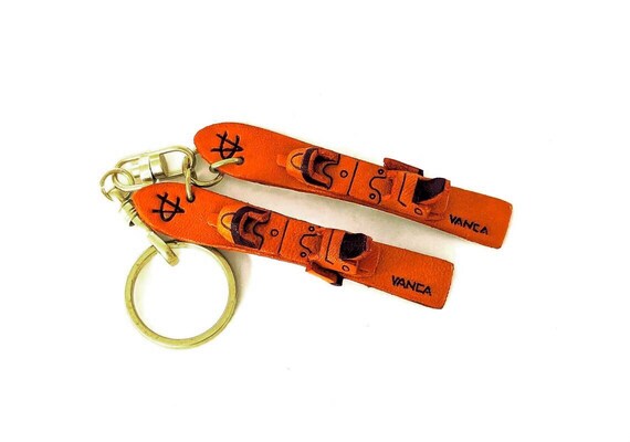 VANCA CRAFT Skis Sports 3D Leather Keychain - Handmade Genuine Leather Collectible Keyring Charm, Made In Japan - View #11