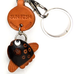 Sun fish 3D Leather Fish/Sea Animal Keychain Keyring Purse Charm Zipper pull Accessory *VANCA* Made in Japan #56316