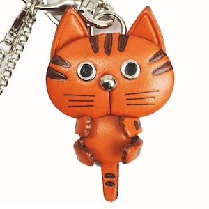 Cat Leather 3D Leather Animal Bag Charm Keychain Keyring Mascot Accessory *VANCA* Made in Japan #26001　