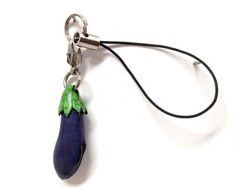 Eggplant Vegetable Leather Phone Charm *VANCA* Made in Japan #46362　