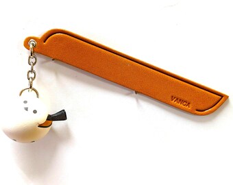 Long-tailed tit Leather Charm Bookmark/Bookmarks/Bookmarker *VANCA* Made in Japan