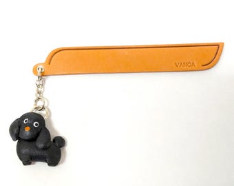 Toy poodle Black Leather dog Charm Bookmark/Bookmarks/Bookmarker *VANCA* Made in Japan
