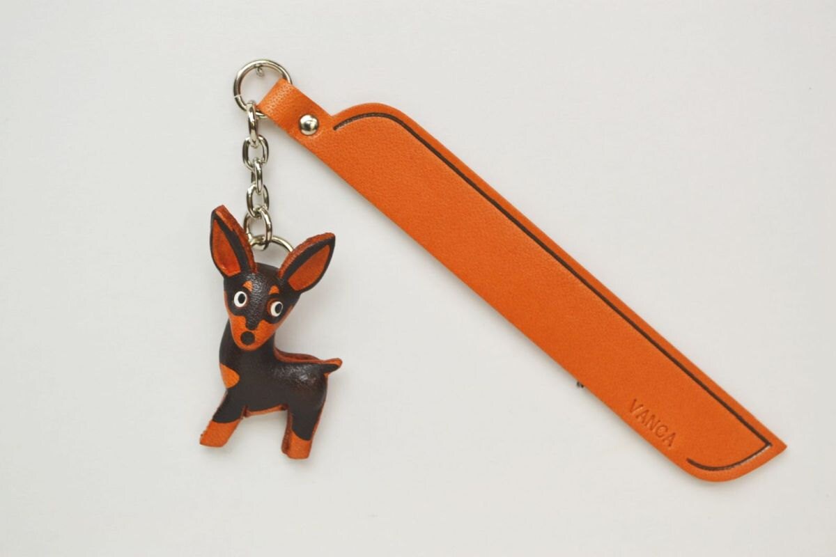 Miniature Pinscher Leather Keychain - Handmade In Japan, Black & Tan Genuine Leather