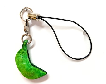 Snow Pea Vegetable Leather Phone Charm *VANCA* Made in Japan #46357　