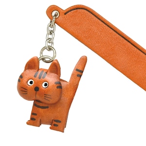 Walking Cat Tabby Leather Charm Bookmark/Bookmarks/Bookmarker *VANCA* Made in Japan #61405　