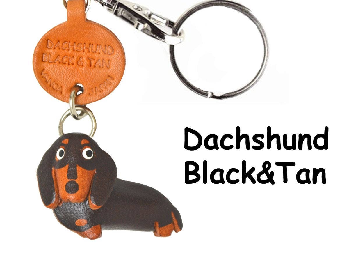 Handcrafted Leather Dachshund Keychain: Black & Tan Dog Purse