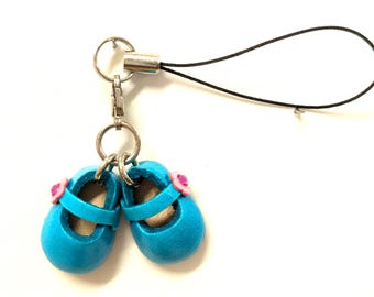 First Shoes Blue Leather Phone Charm *VANCA* Made in Japan #46370　