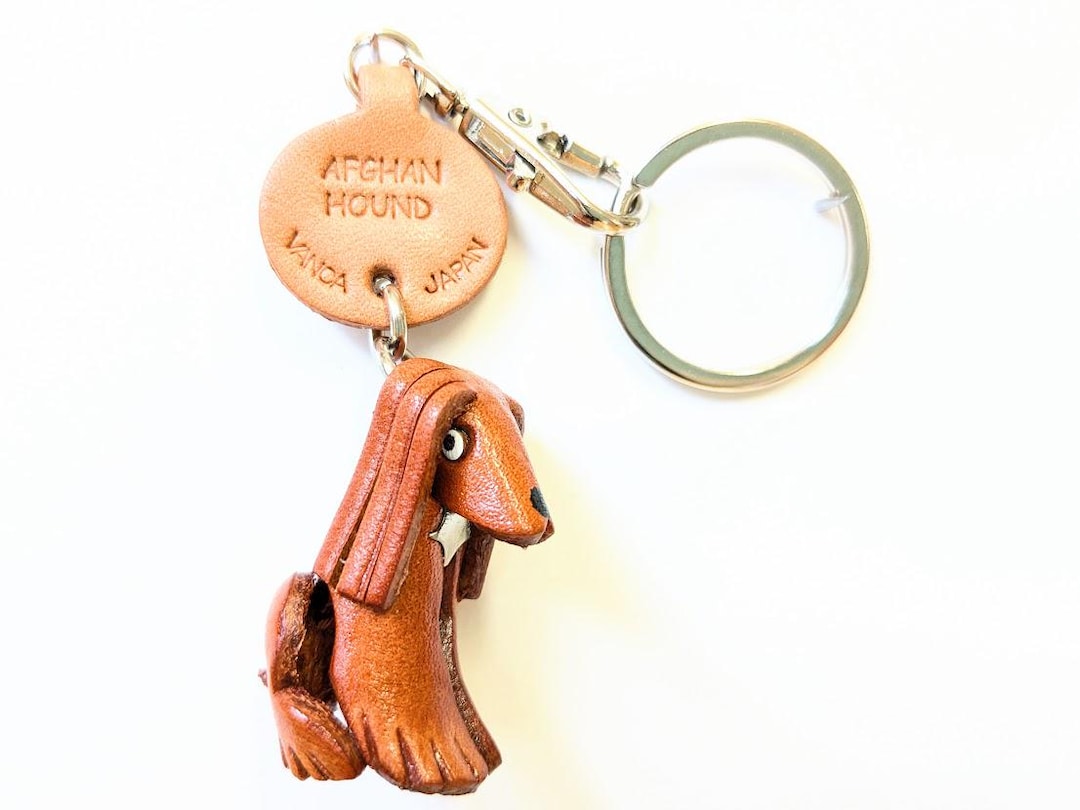 Handmade Afghan Hound Leather Keychain – Genuine Leather, Japanese Craftsmanship, Collectible Keyring