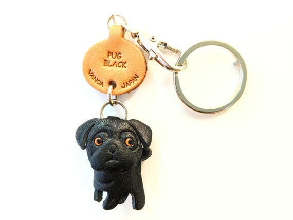 3Dブラックパグレザーキーホルダー、手作り犬チャーム - Etsy 日本