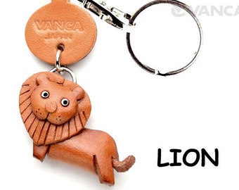 Lion 3D Leather Animal Keychain Keyring Purse Charm Zipper pull Accessory *VANCA* Made in Japan #56212