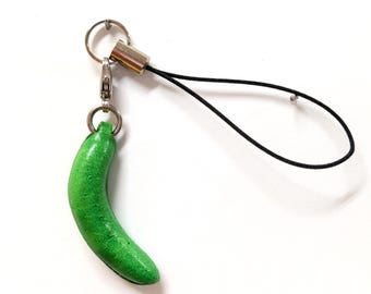 Cucumber Vegetable Leather Phone Charm *VANCA* Made in Japan #46359　