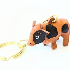 Kuh Bauernhof Milch chinesisches Sternzeichen OX Lederschlüsselanhänger *VANCA* Handmade in Japan #56272