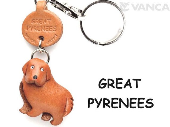 Great Pyrenees Handmade 3D Leather Dog Keychain *VANCA* Made in Japan #56733