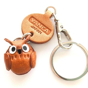 Owl 3D Leather Animal Little Zodiac Keychain Keyring Purse Charm Zipper pull Accessory *VANCA* Made in Japan #56257