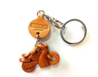 3D Leather Motorcycle Keychain, Zipper Pull, Purse Charm – Made in Japan