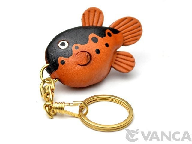 フグ 魚 アクア 海 動物 レザー キーホルダー バッグチャーム *VANCA