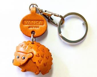 3D Leather Hedgehog Keychain: VANCA Japan, Genuine Leather Animal Bag Charm