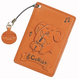 Elefante con instrumento de cuero violonchelo pase de viajero / pase de autobús / titulares de insignia *VANCA* Hecho en Japón #26428 variaciones de 6color