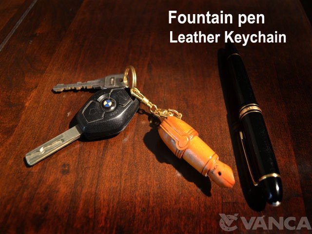 Fountain Pen 3D Leather Keychainl VANCA Made in Japan 56197 