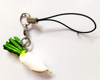 Daikon Radish Vegetable Leather Phone Charm *VANCA* Made in Japan #46361　