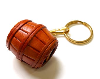 Barrel 3D leather keychain *VANCA* Handmade in Japan #56132