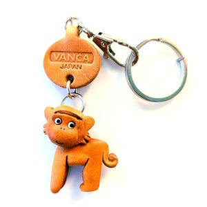 Unieke leren sleutelhanger aap 3D dier sneeuwaap rits bedel trekbedel accessoire *VANCA* handgemaakt in JAPAN #56213