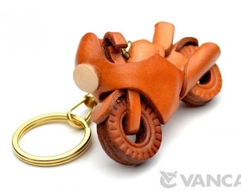 Leather Racing Bike Keychain, Handmade 3D Charm, Father's Day Gift