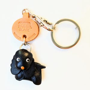 Cocker Spaniel Black dog puppy canine 3D leather keychain zipper charm collar charm accessory *VANCA* handmade in Japan #56720