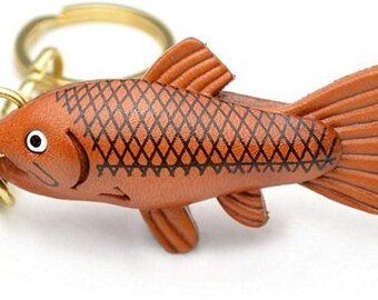 Salmon 3Dleather keychain bag charm *VANCA* Handmade in Japan #56175