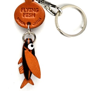 Flying fish  3D Leather Fish/Sea Animal Keychain Keyring Purse Charm Zipper pull Accessory *VANCA* Made in Japan #56337