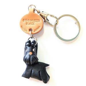 Schnauzer Black 3D Leather Dog Keychain Keyring Purse Charm Zipper pull Accessory *VANCA* Made in Japan #56755