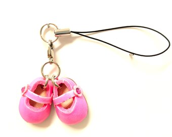 First Shoes Pink Leather Phone Charm *VANCA* Made in Japan #46369　