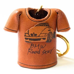 BMW T-shirt 3D Leather Handmade Keychain Charm Bag Tag Car Ornament Handbag Fashion Accessory Father’s Day Gift *VANCA* Made in Japan 56882