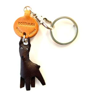 Handmade Leather Doberman Keychain, Collar Charm - Crafted in Japan