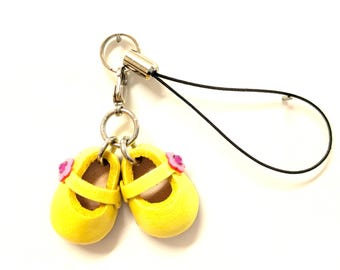 First Shoes Yellow Leather Phone Charm *VANCA* Made in Japan #46368　