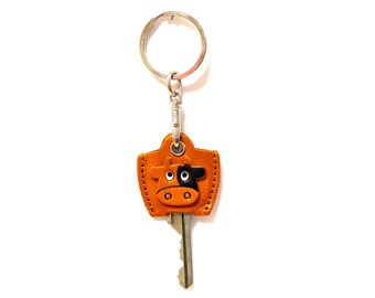 Cow 3D Leather Key Cover Cap Keychain *VANCA* Made in Japan #26551　 　
