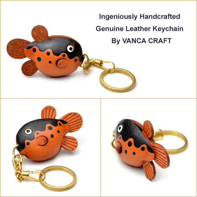 フグ 魚 アクア 海 動物 レザー キーホルダー バッグチャーム *VANCA