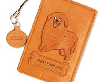 Great Pyrenees Leather Dog Commuter Pass/Bus Pass/ID Card/Badge Holders *VANCA* Made in Japan #26455 6color variations