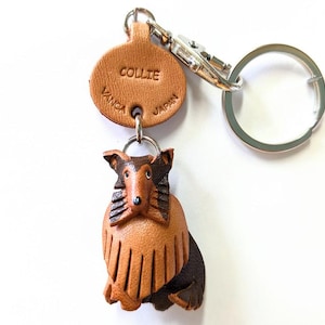 Llavero de perro Collie de cuero 3D, accesorio para monedero, tirador de cremallera *VANCA*, hecho en Japón n.° 56721