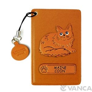 Maine Coon Leder Katze Pendler Pass/Bus Pass/ID Karte/Badge Halter * VANCA * Made in Japan #26433 6color Variationen